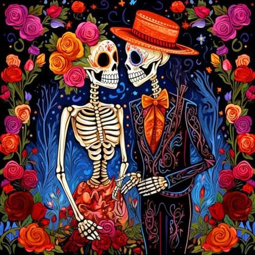 ijbnhd Skeleton Diamond Painting Kits for Adults-Valentine Diamond Art Kits for Adults Full Drill Diamond Painting Skull Gem Art and Crafts Home Decor 14x14inch