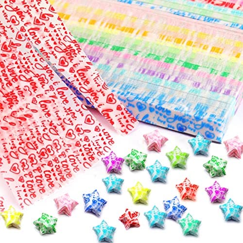 Mluchee 600 Sheets Folding Stars Paper 20 Colors You Heart Pattern Strips Lucky Stars Decoration Folding Paper for Thanksgiving Christmas Gifts Arts Crafting Supplies, School Teaching