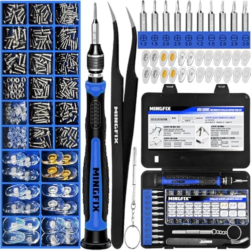 Eyeglass Sunglass Repair Kit,MINGFIX Magnetic Eye Glasses Repairing Tool Kit with Assorted Screws,Nose Pads,Small Screwdriver Bit Set & Tweezer with Mini Travel Case for Glasses,Sunglasses and Others