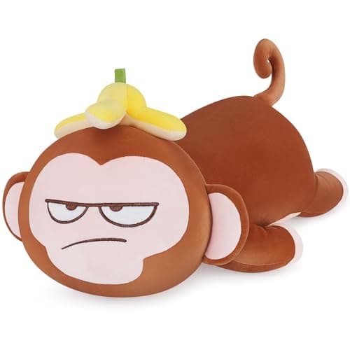 Achwishap Banana Monkey Plush Pillow,Monkey Stuffed Animal Plush Toy,Cute Plushies Banana Monkeys Kawaii Pillow,Lovely Monkeys Hugging Pillow Gifts for Kids Adults Birthday(20”Brown)