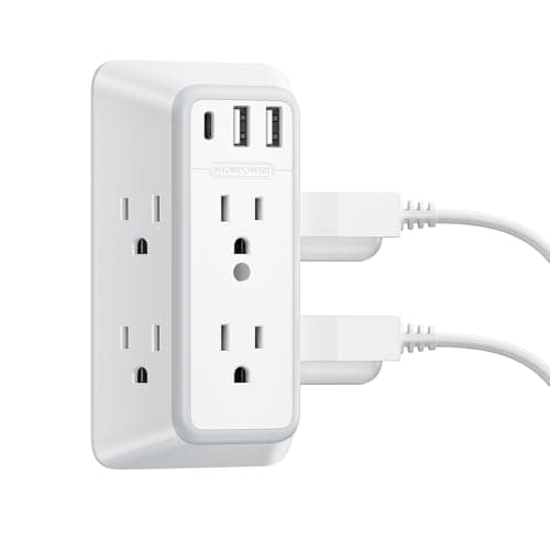 NTONPOWER Wall Outlet Extender Surge Protector, 6 Outlet Extender with 3 USB Wall Charger (1 USB C), 3-Sided Outlet Splitter for Home, Travel, Dorm Essentials(White)