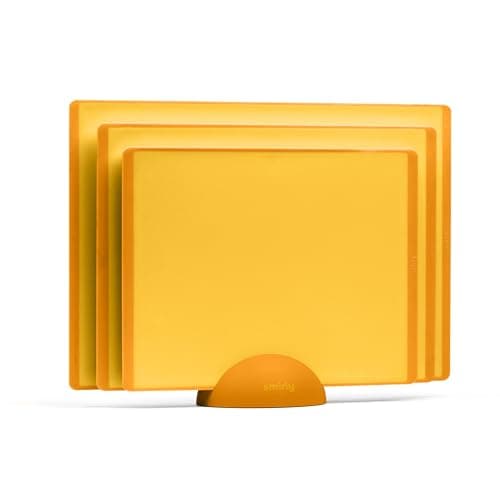 SMIRLY Plastic Cutting Board Set with Holder 3 Pieces, Non-Slip Dishwasher Safe Chopping Boards for Kitchen, Yellow