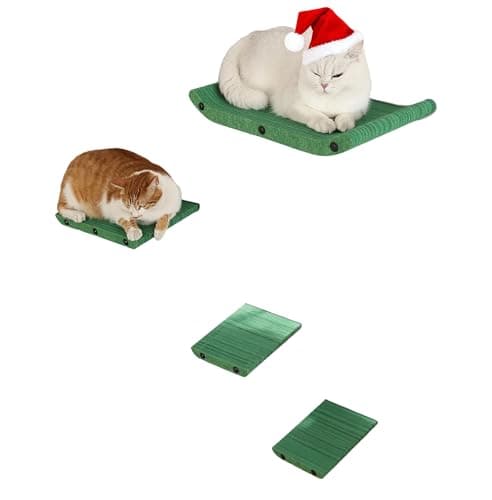 Cat Wall Shelves for Inside,Sound Proof PET Felt Cat Furniture Set,Scratch Resistant Wall Mouted Perch for Kitty Climbing, Sleeping and Lounging (Set of 4-Green)