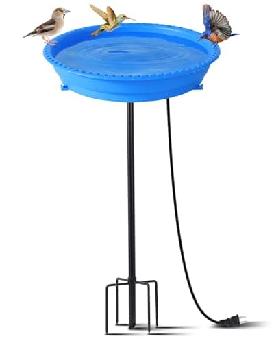 Feemiyo Heated Bird Bath for Outdoors for Winter, 75W Bird Bath Water Heater Bird Bath Deicer,Deep Bowl Thermostatic Control Weather Resistance Available with Stable Metal Pole for All Seasons(Blue)