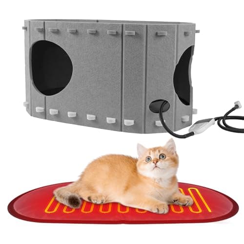 Large Heated Cat House for Indoor Outdoor Cats,with Timer & Temp Adjustable Pet Heating Pad Bed Included,Foldable Dog House(23 * 12 * 13inch)