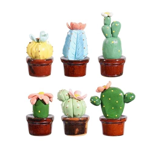 Burtrail Ceramic Cactus Mini Plant Figurine, Handmade Decoration Simulation Succulent Flower Pot Artificial Cactus Plant, Realistic Desktop & Car Ornament for Home Office Decoration (2.5 Inch, 6pcs)