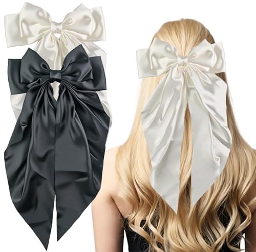 2 PCS White Black Hair Bows Valentines Day Gifts for Her - Hair Accessories for Women Girls | Cute Clips Claws Barrettes for Mom - Christmas Birthday | Easter Basket Stuffers