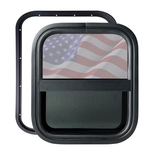 AlloTemlass RV Window | 14" W x 16" H | Teardrop Style | Vertical Sliding Replacement Glass &Trim Set | DOT Certification Qualified