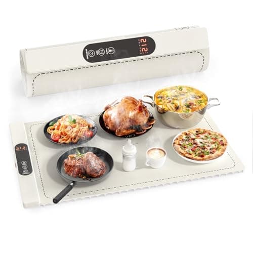Warming Mat for Food, Electric Silicone Warming Tray for Buffet Party, 6 Temperature Settings, 5H Timer, Safety Lock, Foldable Plateful Food Warmer Mat for Countertop, Kitchen, Family