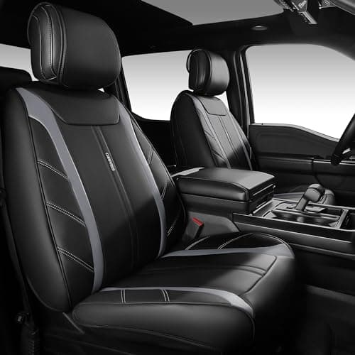 CAR Pass 5 Seats Luxury Leather Seat Covers Full Set, Waterproof Durable Premium Leather Car Seat Covers, Universal Fit for Most Trucks Sedans Vans SUVs Cars Deluxe Sporty (Black and Gray)