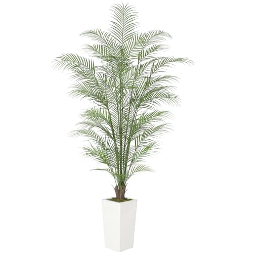 GarveeHome 6 ft 72 in Faux Areca Palm Plants Fake Palm Tree w/ 44 Realistic Trunks & Full Lifelike Palm Leaves Artificial Dypsis Lutescens Plants for Indoor Home Décor with Trapezoidal Prism White Pot