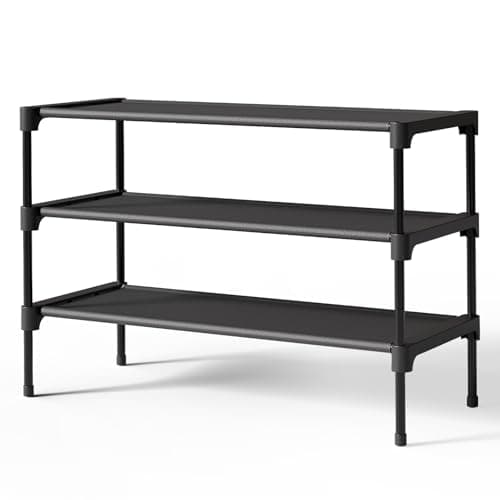 Kitsure Shoe Rack - Non-Woven Shoe Rack Shelf, Shoe Organizer for Closet, Entryway, Garage & Corridor, Stackable Shoe Shelves, 27.5" Wide - 3 Tier, Black