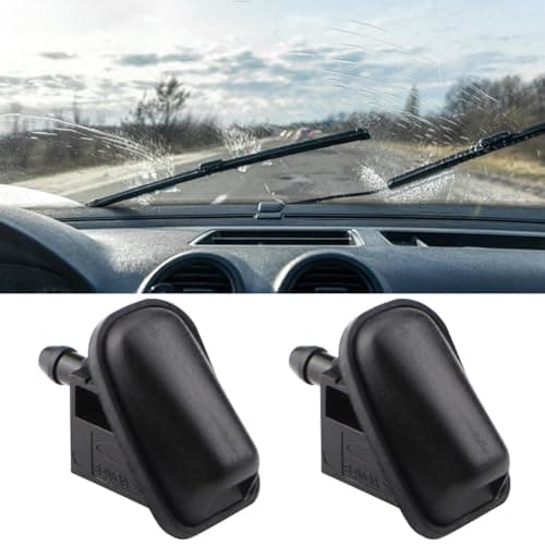 2pcs Front Windshield Washer Nozzles, Automotive Wiper Nozzles Windshield Wiper Sprayer Nozzle Replacement Parts, Universal For Most Cars, Trucks(Black)