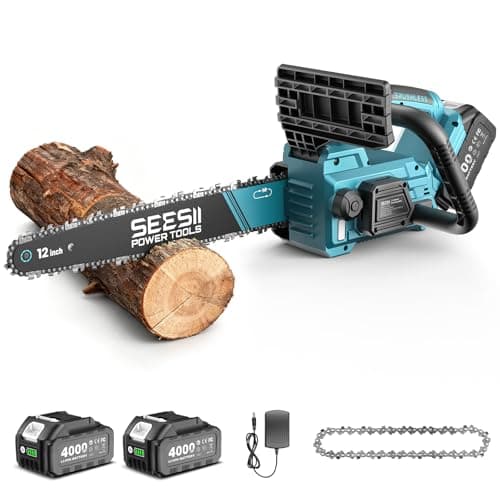 SEESII Electric Chainsaw Cordless 12-inch: Brushless Battery Powered Small Chainsaw, 2 x 4.0Ah Batteries, Auto-Tension and Oiling Mini Chain Saw for Christmas Dad Men Gifts, Tree Cutting Trimming