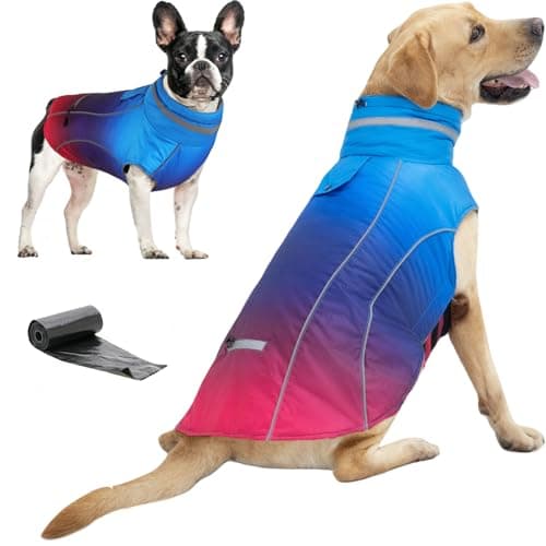 Doglay Waterproof Dog Coat, Reflective Dog Winter Jacket with Pocket & Turtleneck, Warm Puppy Snow Jacket for Small Medium Large Dogs - Gradient Blue Purple Pink, 2XL