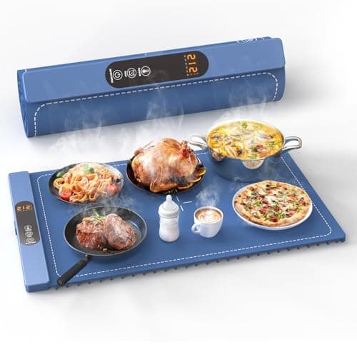 Warming Mat for Food, Electric Silicone Warming Tray for Buffet Party, 6 Temperature Settings, 5H Timer, Safety Lock, Foldable Plateful Food Warmer Mat for Countertop, Kitchen, Family