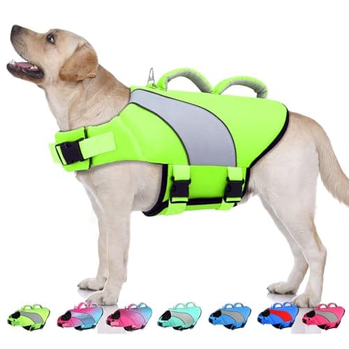Doglay Dog Life Vest, Dog Life Jacket with Double Rescue Handles and Reflective Stripes, Adjustable High Visibility Swimming Safety Vest, Pet Life Preserver Lifesaver for Small Medium Large Dogs.