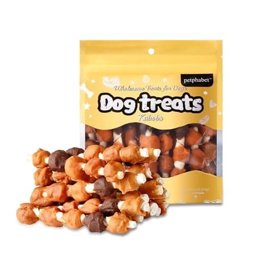 PETPHABET Dog Kabobs Rawhide Treats - 5 Flavors Training Snacks, Healthy Puppy Chews for Small Medium Large Breeds, Made with Chicken, Sweet Potato, Duck, Cheese & Hide Sticks 14oz, 18 Count