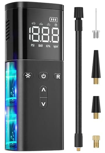 Tire Inflator Portable Air Compressor, 2X Faster Air Pump for Car, 120PSI Electric Tire Inflation-Cordless Tire Pump with Pressure Gauge Emergency Light for Car, Motor, Bike, Ball