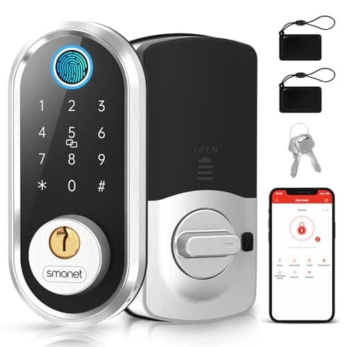 Smart Door Lock Keyless Deadbolt: SMONET Smart Locks for Front Door Fingerprint Keyless Entry Electronic Digital Bluetooth Key Fob Code APP Touch keypads Compatible with Alexa