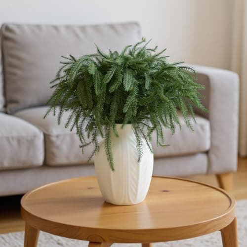 JOYOFXMAS 8 PCS Real Touch Norfolk Pine Branch,18" Artificial Christmas Green Plants Branches Faux Greenery Stems,Fake Norfolk Picks Pine for Vase DIY Crafts Garland Wreath Christmas Indoor Decor (8)