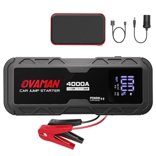 OVAMAN H5 Jump Starter, Portable 4000A Peak Car Battery Jump Starter(All Gas 10L Diesel) 12V Jump Box Auto Battery Pack Starter with Two-Way 65W Quick Charge Type-C Power Bank,LED Light,Jumper Cables