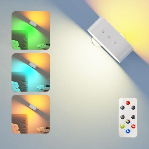 Kitloo Wall Lights, LED Wall Sconces Battery Operated Wall Lamp Ambient Lighting, Color Changing Rechargeable Night Light Fixture with 3 Color Temperature RGB Light for Bedroom Reading Bedside