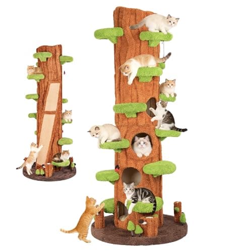 NUNU LAB 90 Inch Cat Tree Tower Large Magic Forest Solid Wood Multi-Level Cat Tower with Side Hideout & Platforms Cat Condo with Sisal Scratching Posts for Multi-Cat Homes