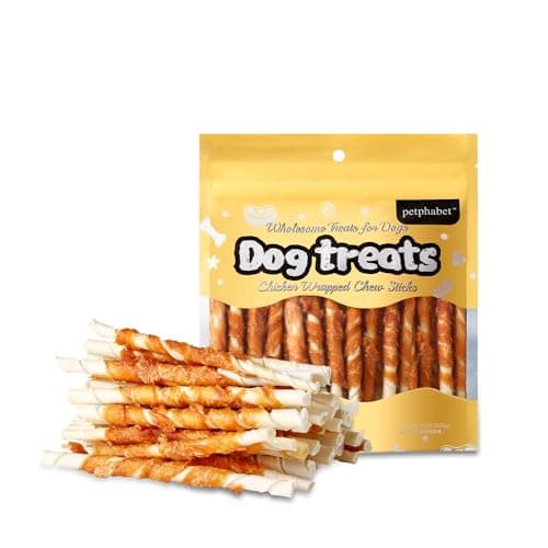 PETPHABET Chicken Wrapped Rawhide Dog Treats - Hide Twists Sticks for Chew, Natural Pet Snack for Small Puppy Traning and Dental Healthy, Chicken Flavor, 5 Inch, 30 Count