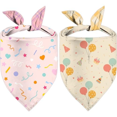 Happy Birthday Dog Bandanas, Double Sided Adjustable Birthday Party Pet Decorations 2 Pack Triangle Bibs Cat Scarf Set