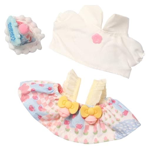 Clothes for Blind Box Dolls, Premium 3-Piece Doll Clothes Accessories Set with Birthday Hat and Skirt Outfit Suitable for Plush Blind Box Toy (Ice Cream Set)