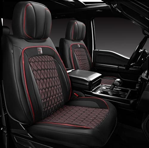 CAR PASS Nappa Leather Car Seat Covers Front Seats,Red Piping Waterproof Luxury PU Leather Two Front Seat Covers Anti-Slip Cushioned,Universal Fit Vehicle SUV Pick-up Truck Sedan (Black and Red)