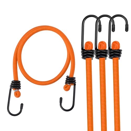 WORKPRO 24 Inch Bungee Cord with Hooks, 4 Pack Superior Rubber Heavy Duty Straps Strong Elastic Rope for Outdoor Tent, Luggage Rack, Camping, Cargo, RV, Bike, Transporting, Storage, Orange