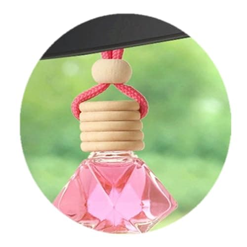 Red Car Air Freshener 8ML Car Perfume Glass Pendant 2PCS with 20ML Spare Natural Perfume Decoration Car Perfume Air Freshener(White Tea)