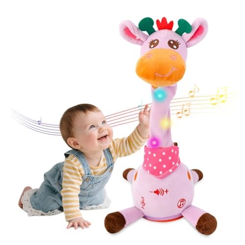 LUKETURE Purple Musical Talking Dancing Giraffe Plush Toy, Talking Baby Toy with Lights, 10 Songs and Voice Repeat, Soft Sensory Gift