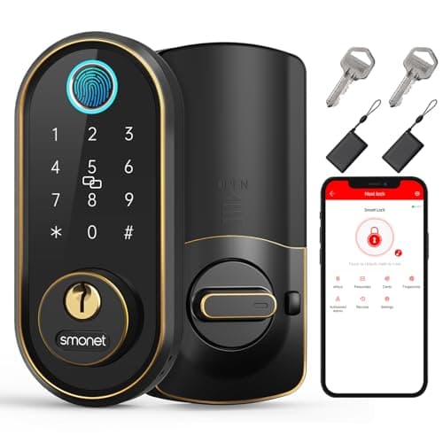 Smart Keyless Entry Door Lock - Fingerprint Electronic Deadbolt Touchscreen Keypad SMONET Biometric Digital Bluetooth Door Lock Smart Deadbolt Compatible with Alexa for Homes and Hotel