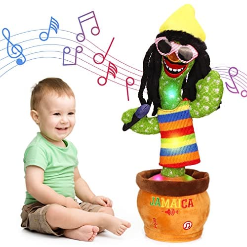 MIAODAM Dancing Cactus, Funny Style 270 Degree Rotation Talking Baby Toy for Big Kids and Adults, Repeats What You Say Colorful Glowing Singing Cactus Toy