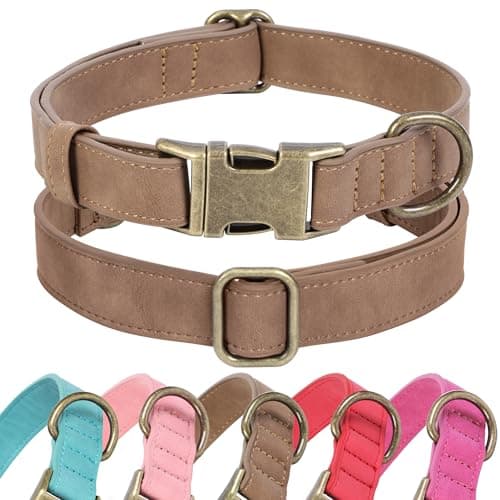 Jumpress Soft Leather Dog Collar for Small Medium Large Dogs, Heavy Duty Dog Collar Leather with Quick Release Metal Buckle, Durable & Adjustable for Medium Dogs Walking (Brown, M)
