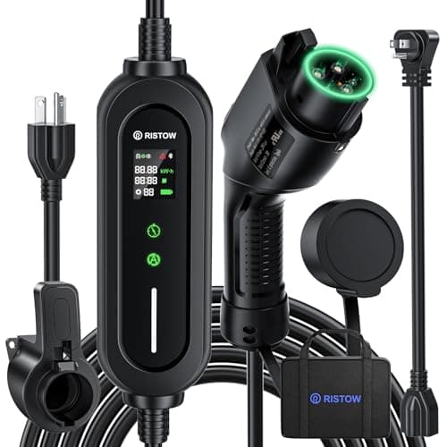 RISTOW Level 2 EV Charger, Adjustable 6-16Amp Electric Car Charger Station (NEMA 6-20 NEMA 5-15 Adapter, 110-240V 25FT with EV Charging Holder) (Black)