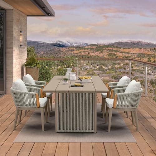 PURPLE LEAF 5 Pieces Outdoor Dining Set for 4, Aluminum Outdoor Patio Table and Chairs Set with Olefin Cushions, All-Weather Patio Dining Set for Garden or Deck, Beige