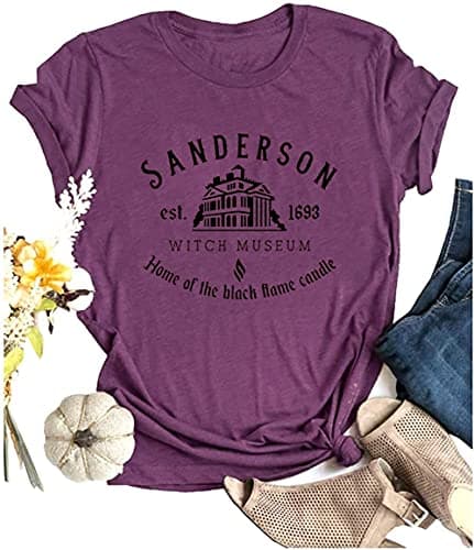 Womens Halloween Hocus Pocus Shirt Purple Witch Museum Sanderson Sisters Bed and Breakfast T-Shirts for Women Classic Halloween Movie Graphic Tee Tops