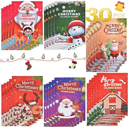 30 Pcs Christmas Coloring Book for Kids with Stacking Crayons, Merry Xmas Activity Supplies, Winter Festive Christmas Party Favors, Mini Toddlers Goodie Bag Stuffers Gift of Snowmen Santa Trees