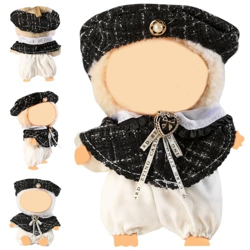 Clothes for Blind Box Dolls, 3-Piece Premium Dolls Accessories Set for 15-17cm Plush Blind Box Toy Skirt Outfit (Black Shawl)