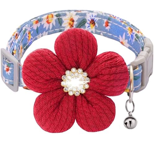 Small Dog Collar with Flower, Puppy Collar for Girl Dog Collars for Small Dogs Cute Christmas Dog Collar with Bell, Adjustable Length