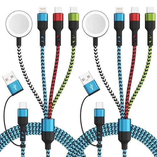 Christmas Gifts - USB A/C 4 in 2 Multi Charging Cable for Apple Watch Charger/Type C Charger/Lightning,Travel Chargers for Multiple Devices, Portable Designed for iWatch &iPhone 17-12 5FT