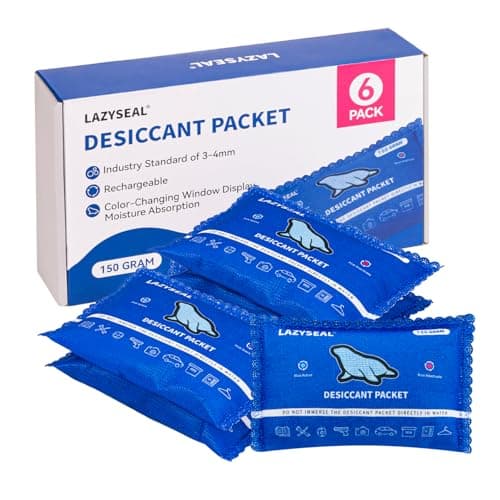 LAZYSEAL 150g (6 Pack) Reusable Silica Gel Desiccant Packs for Storage Spaces Color-Changing Indicator Reusable Desiccant Packs for Storage Boxes, Wardrobes, Electronic Devices, 3D Printing Materials