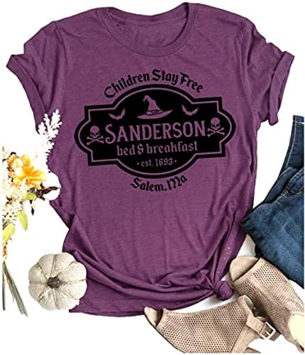 Halloween Hocus Pocus Shirt Womens Witch Museum Sanderson Sisters Bed and Breakfast T-Shirts for Women Classic Halloween Movie Graphic Tee Tops