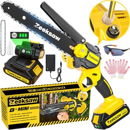 Mini Chain saw Cordless 8 inch Auto Oiler, Automatic Chain Tension, 21V MAX* Rechargeable Cordless Chainsaw with 2x2.0Ah Battery and Charger, Mini Chainsaw 8 inch Cordless Hand-Held Electric Chain Saw