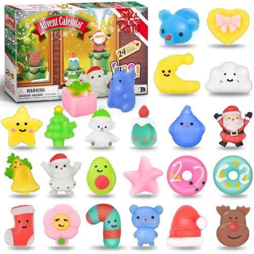 BATTOP Advent Calendar 2025, 24 Days Countdown Calendar Toys for Boys Girls, 24PCS Mochi Squishy Toys for Kids,Toddlers, Christmas Party Favor Gifts, Christmas Countdown Gift for Kid