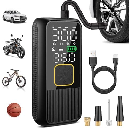 Pwperry Tire Inflator Portable Air Compressor, 4X Faster 150PSI Smart Air Pump for Car Tires with Digital Pressure Gauge, Portable Fast Tire Inflator for Car, Bike, Motorcycle, Balls